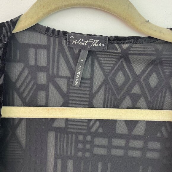 Velvet Thorn Womens Kimono Top Black Size Small Fringe Burnout Velvet Open Front - Picture 4 of 11